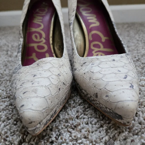 Sam Eldeman Snake Print Platform Womens Heels Size 8.5 Leather - Picture 6 of 13